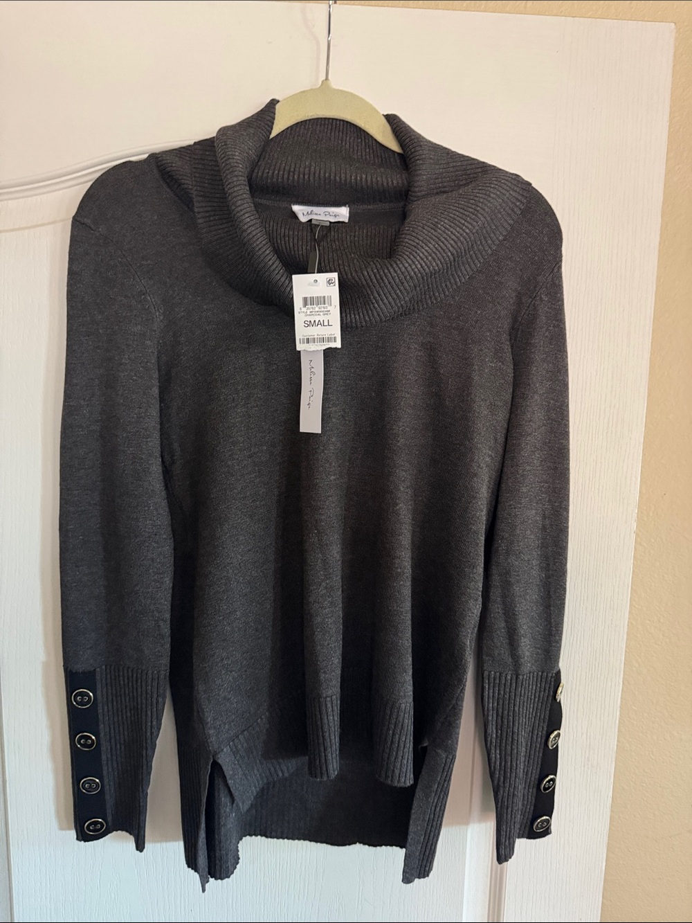 NWT Melissa Paige Charcoal Grey Cowlneck Sweater Small